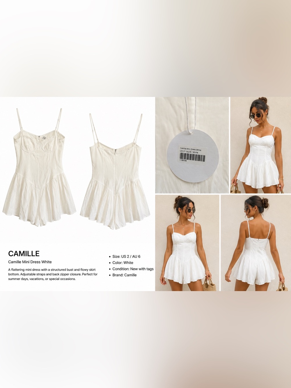 Reformation White Spaghetti-Strap Mini Dress
